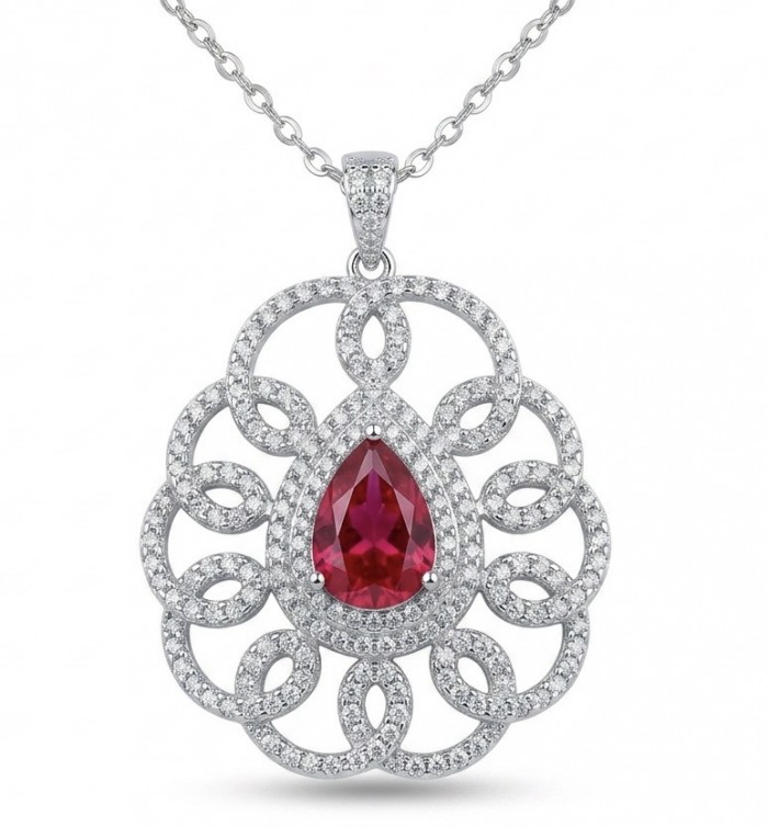 Izabella Luxurious natural 3.9 carat Ruby .925 Sterling Silver handmade necklace