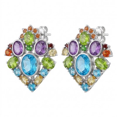 Atlantica 33.7 carat Swiss Blue Topaz .925 Sterling Silver dipped in rhodium Handcrafted Statement Large earrings