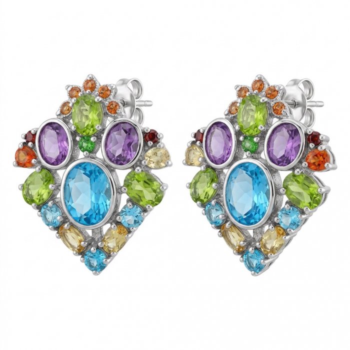 Atlantica 33.7 carat Swiss Blue Topaz .925 Sterling Silver dipped in rhodium Handcrafted Statement Large earrings - video