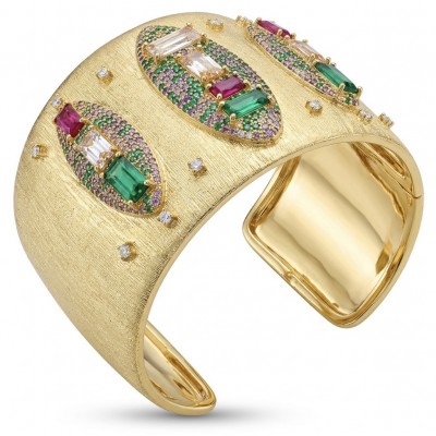 Byzantine design Authentic Topaz 18K Gold over .925 Sterling Silver handcrafted Bracelet / Cuff