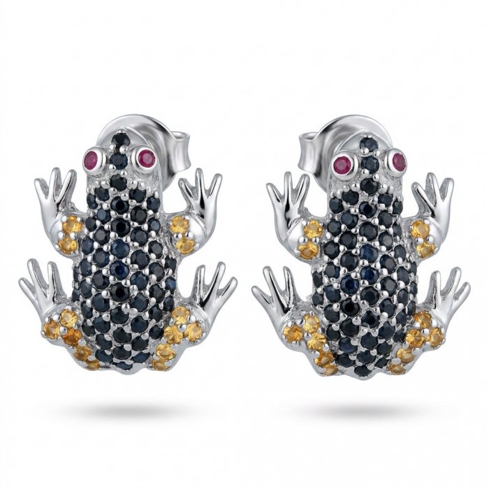 Large Blue Frogs 4.2 carat Sapphire rhodium over .925 Sterling Silver handcrafted earrings - video