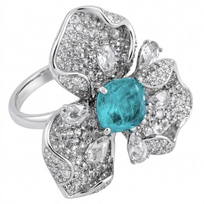 Timless Beauty - floral design - 5.5 carat Colombian Emerald .925 Sterling Silver handcrafted Statement Ring size 8