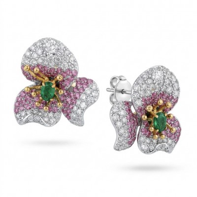 Exotic Flowers - 3.8 carat Colombian Emerald .925 Sterling Silver dipped in rhodium handmade Statement Earrings