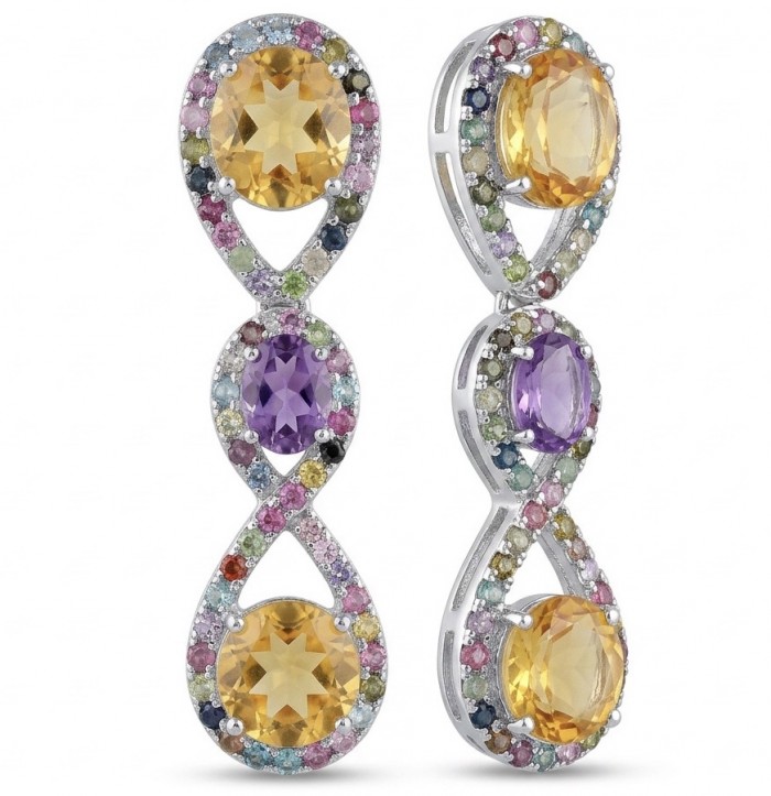 Exclusive 14.5 carat Brazilian Citine rhodium over .925 Sterling Silver handcrafted Earrings