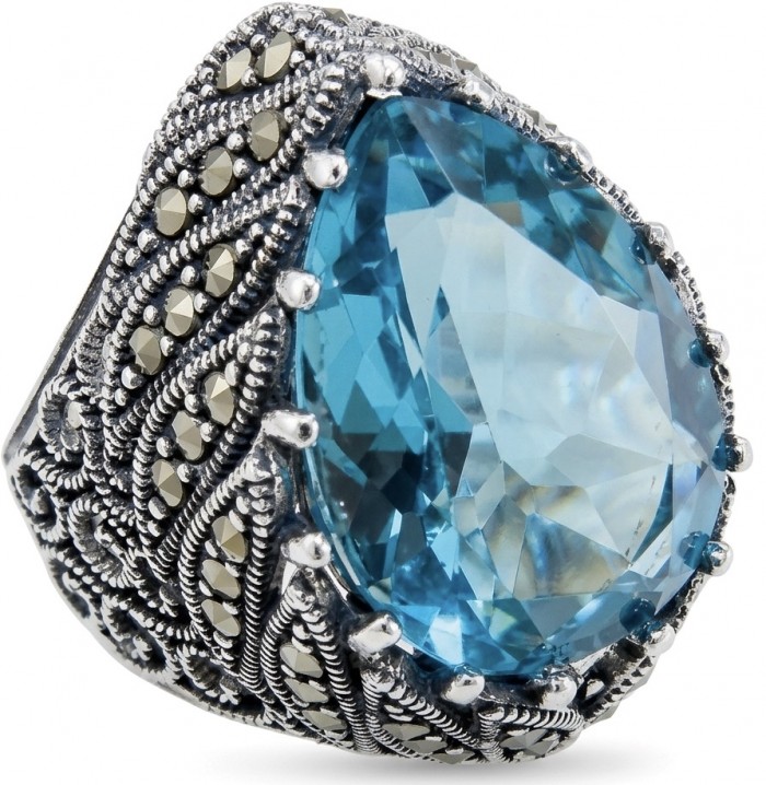Massive Deep Blue 18.8 carat Aquamarine .925 Sterling Silver handcrafted ring size 7