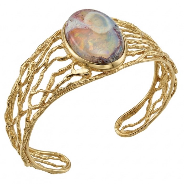 Authentic 25.8 carat Mexican Opal handmade 14K Gold over .925 Sterling Silver Bracelet / Cuff