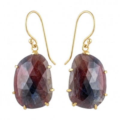 Bella Rosa Genuine 15.8 carat Ruby .925 Sterling Silver dipped in Gold Statement brilliantly handcrafted earrings