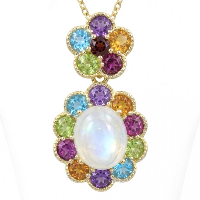 Genuine 7.2 carat Fire Moonstone 14K Gold over .925 Sterling Silver handcrafted pendant