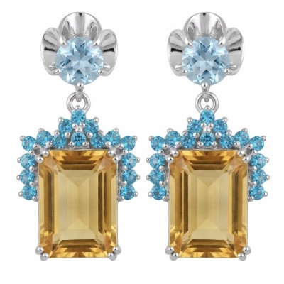 Summer Time 17.8 carat Lemon Quartz rhodium over .925 Sterling Silver handcrafted Statement Earrings