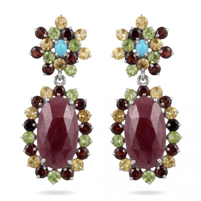 Real Art - Giovanna Natural 20.2 carat Kasmir Ruby .925 Sterling Silver handcrafted Statement earrings