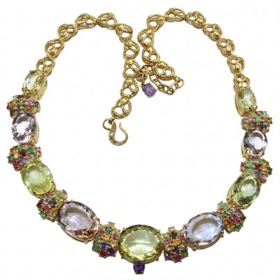 Special finding - Giovanna 195.5 carat Lemon Quartz Amethyst 18k Gold over .925 Sterling Silver handmade STATEMENT necklace