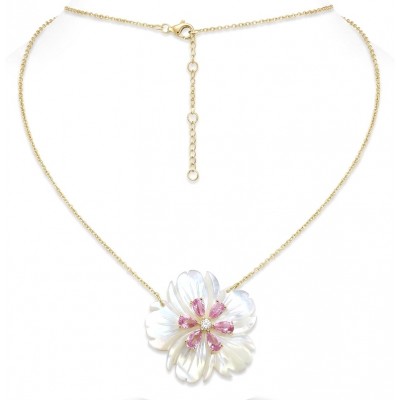 Precious White Flowers Blister Pearl 2.2 carat Kunzite 14K Gold over .925 Sterling Silver Necklace