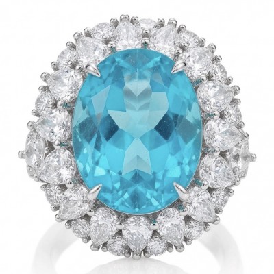 Gabriella 14.2 carat authentic Paraiba Tourmaline rhodium over .925 Sterling Silver handcrafted Statement Ring size 9 1/4