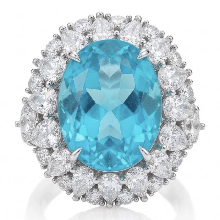 Gabriella 14.2 carat authentic Paraiba Tourmaline rhodium over .925 Sterling Silver handcrafted Statement Ring size 9 1/4 - video