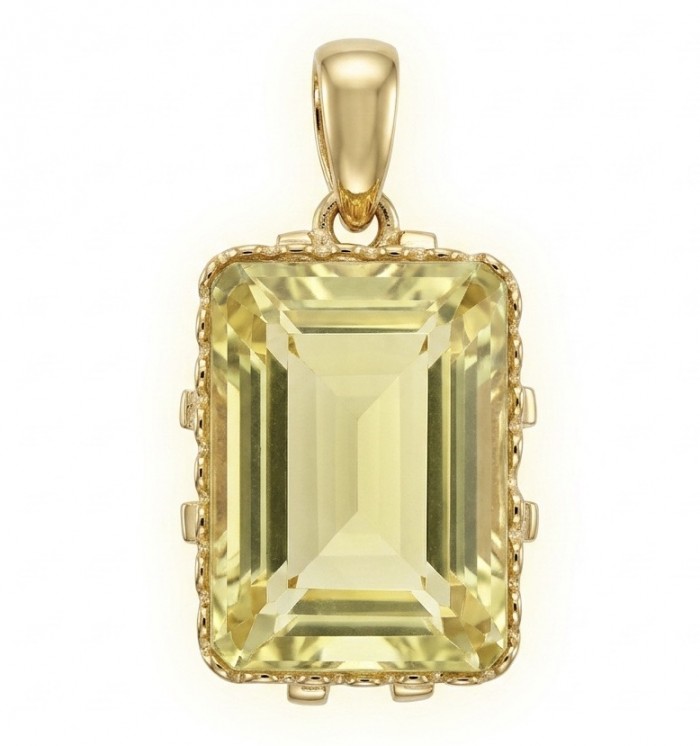 Emerald cut 10.3 carat Lemon Quartz 18K Gold over .925 Sterling Silver handcrafted pendant