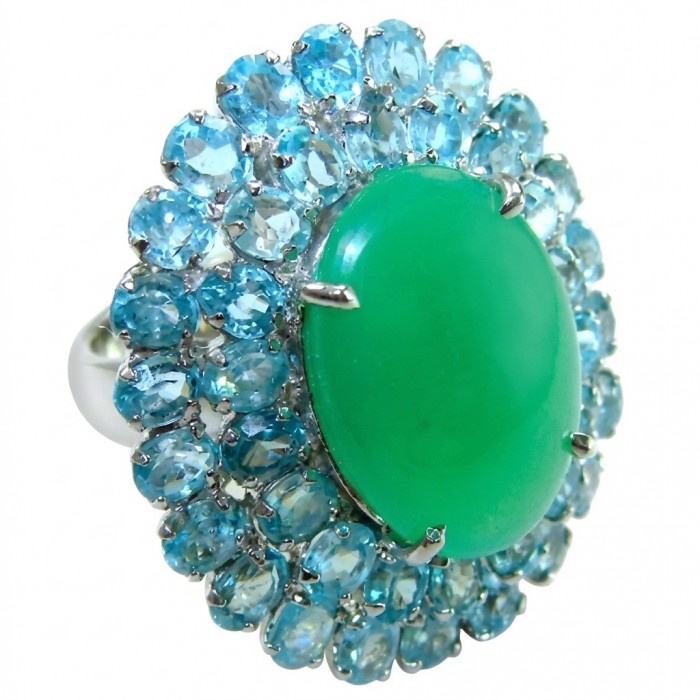 Abundance of Love 18.5 carat Chrysoprase Rhodium over .925 Sterling Silver handcratfed LARGE Statement Ring s. 7