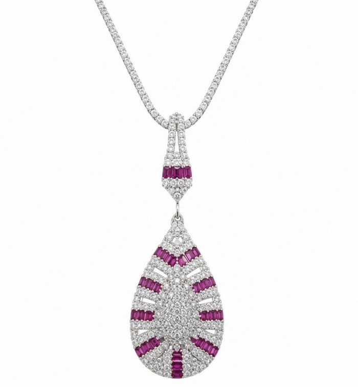 Art Deco - Izabella Luxurious natural 4.9 carat Ruby .925 Sterling Silver handmade necklace