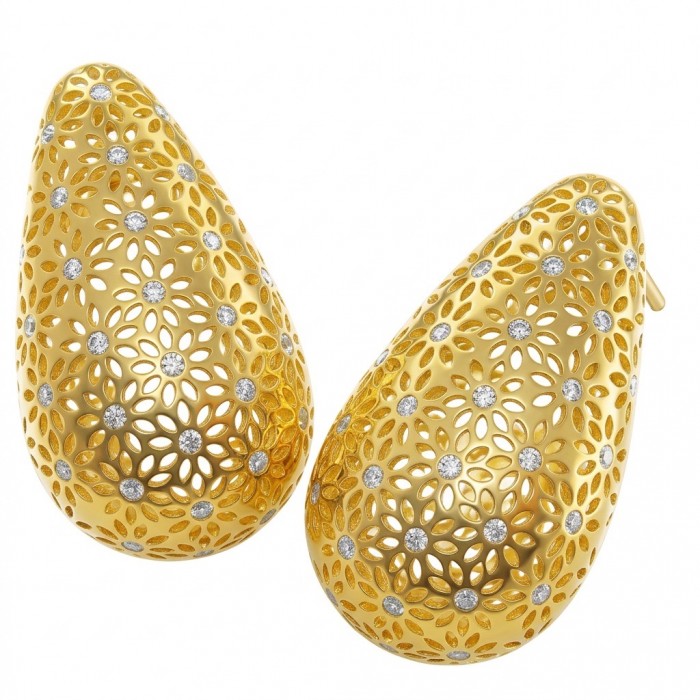 Dubai Style - Golden fancy Drops .925 Sterling Silver dipped in 22K Gold handmade Earrings