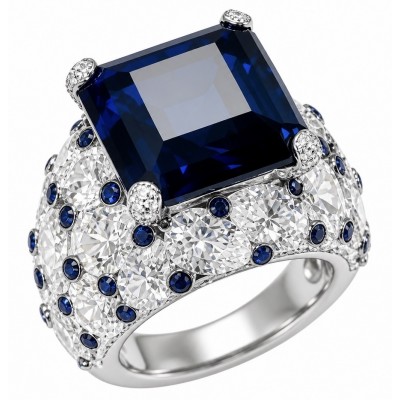 Blue Royalty 15.5 ctw natural Sapphire .925 Sterling Silver handcrafted large Statement Ring size 8