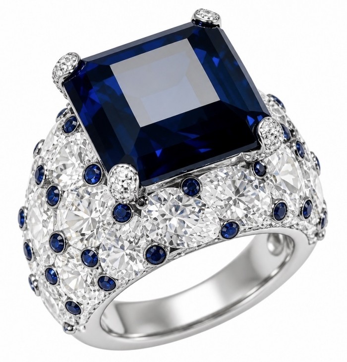 Blue Royalty 15.5 ctw natural Sapphire .925 Sterling Silver handcrafted large Statement Ring size 8