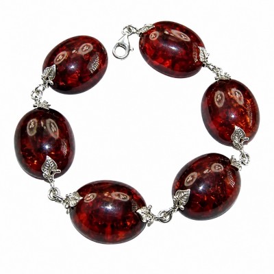 Excellent quality Cognac color Baltic Amber .925 Sterling Silver entirely handcrafted Bracelet