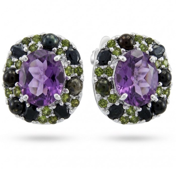 Francesca Genuine 8.9 carat Brazilian Amethyst rhodium over .925 Sterling Silver handcrafted Statement handcrafted earrings