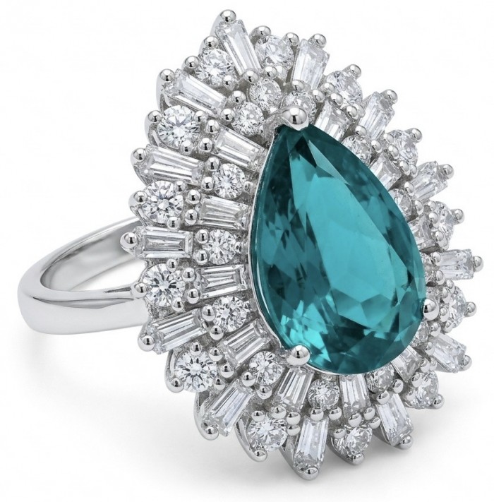 Esperanza - Luxurious pear cut 6.7 carat Emerald rhodium over .925 Sterling Silver handcrafted Ring s. 7 1/4