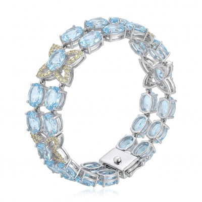 Tiffany - Magnificent 52.5 carat Swiss Blue Topaz .925 Sterling Silver handcrafted Statement Bracelet