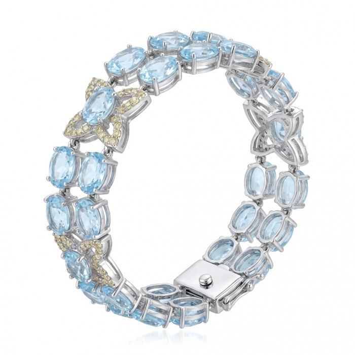 Tiffany - Magnificent 52.5 carat Swiss Blue Topaz .925 Sterling Silver handcrafted Statement Bracelet