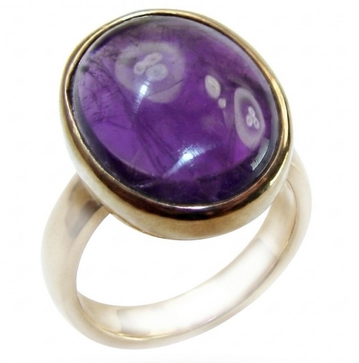 Peace 15.5 carat natural Amethyst 18K Gold over .925 Sterling Silver Handcrafted Ring size 8 adjustable