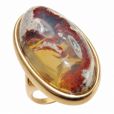 Bonfire Night best quality 28.4 carat Mexican Opal 18K Gold over .925 Sterling Silver handmade ring 7 1/4
