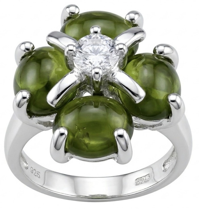 Clover 7.9 carat authentic Himalayan Peridot .925 Sterling Silver Handcrafted Statement Ring size 6