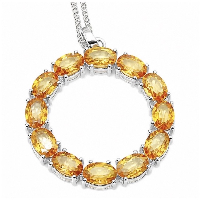 Giovanna - 14.5 carat Natural Citrine rhodium over .925 Sterling Silver handcrafted necklace