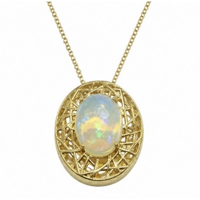 Earth Treasure Authentic 12.8 carat Golden Ethiopian Opal 22K Gold over .925 Sterling Silver handcrafted Statament Necklace