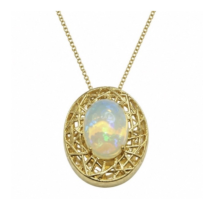 Earth Treasure Authentic 12.8 carat Golden Ethiopian Opal 22K Gold over .925 Sterling Silver handcrafted Statament Necklace