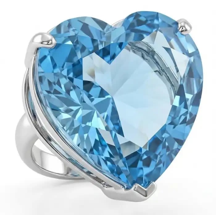 Angel's Heart Luxurious 29.8 carat Swiss Blue Topaz .925 Silver handcrafted LARGE SOLID Ring s. 7