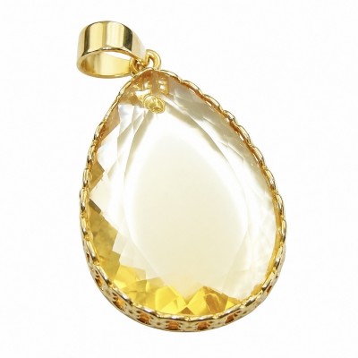 Perfection Oval cut 30.3 carat Lemon Quartz 18K Gold over .925 Sterling Silver handcrafted LARGE pendant