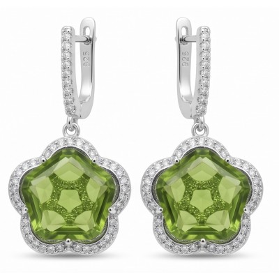 Green Clover 10.9 carat authentic Brazilian Peridot .925 Sterling Silver Handcrafted Statement Earrings
