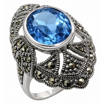 Angelina 8.9 carat authentic Swiss Blue Topaz .925 Sterling Silver Handcrafted Ring size 8