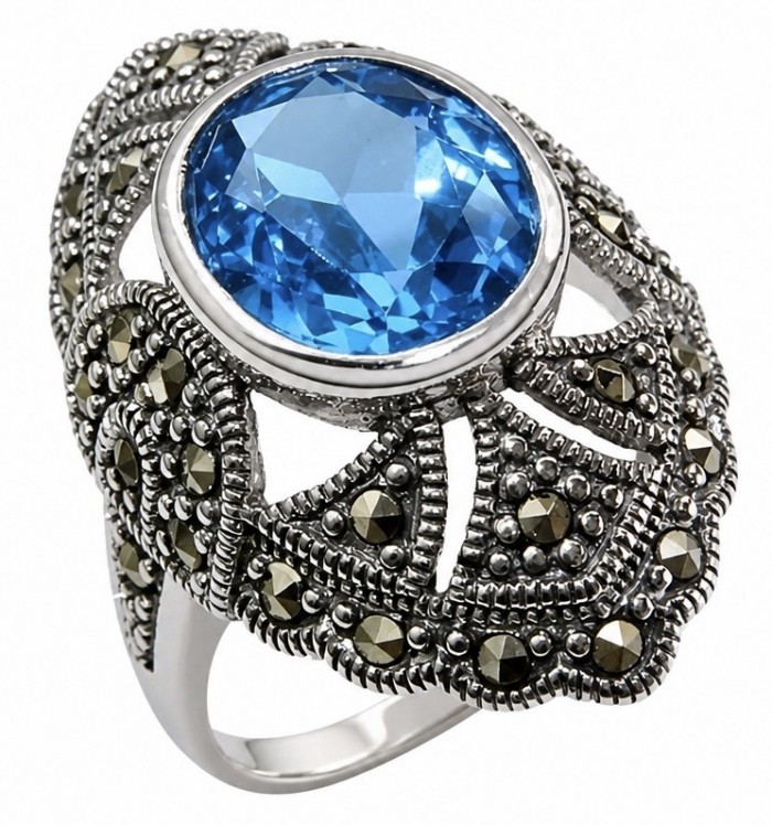 Angelina 8.9 carat authentic Swiss Blue Topaz .925 Sterling Silver Handcrafted Ring size 8