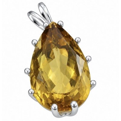 Oval cut 22.5 carat Lemon Quartz rhodium over .925 Sterling Silver handcrafted pendant
