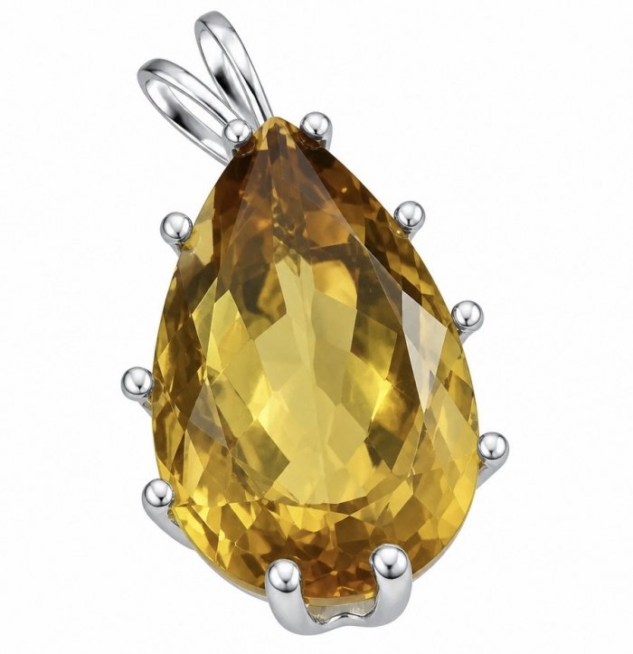 Oval cut 22.5 carat Lemon Quartz rhodium over .925 Sterling Silver handcrafted pendant - video
