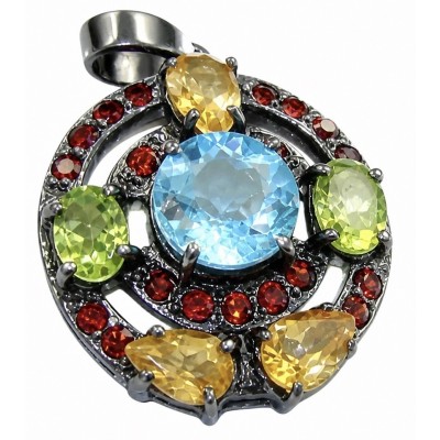 Atlantica - amazing quality 5.5 CARAT genuine Swiss Blue Topaz black rhodium over .925 Sterling Silver handmade pendant