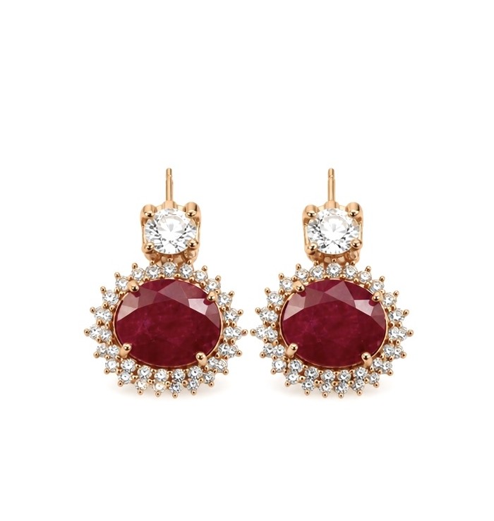 Exquisite 12.4 ctw Mozambique Ruby .925 Sterling Silver dipped in 22K Gold handcrafted Statement earrings