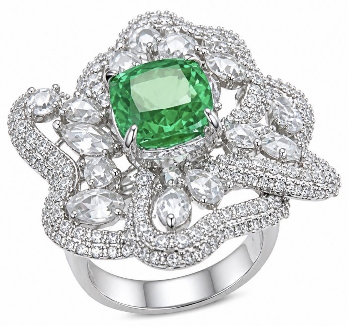 Exotica Natural 5.4 carat Tsavorite Garnet .925 Sterling Silver handmade Large Statement Ring size 7 - video