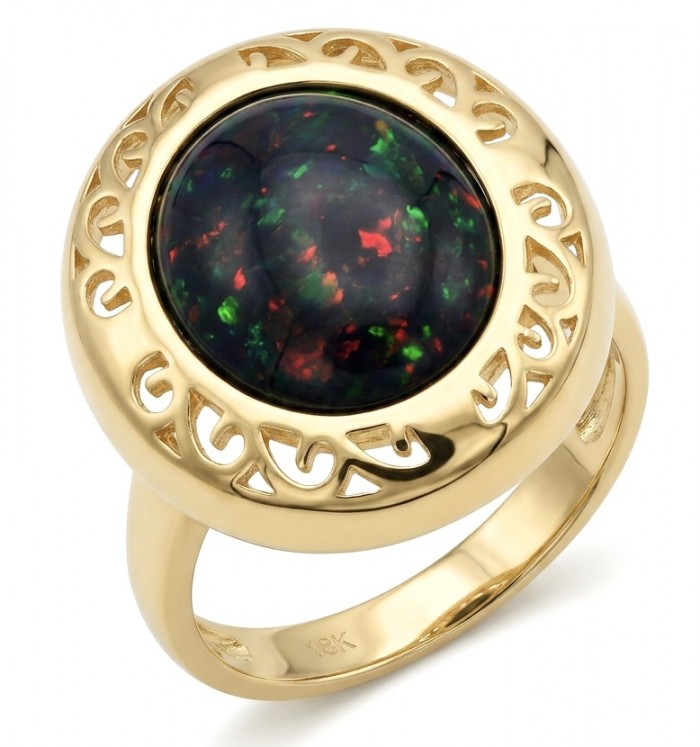 Milky way Genuine 22.2 carat Black Opal 18K Gold over .925 Sterling Silver handmade Ring size 9