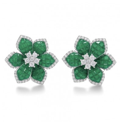 Born to Glam authentic 18.7 carat mystery setting Colombian Emerald .925 Sterling Silver handcrafted Statement earrings