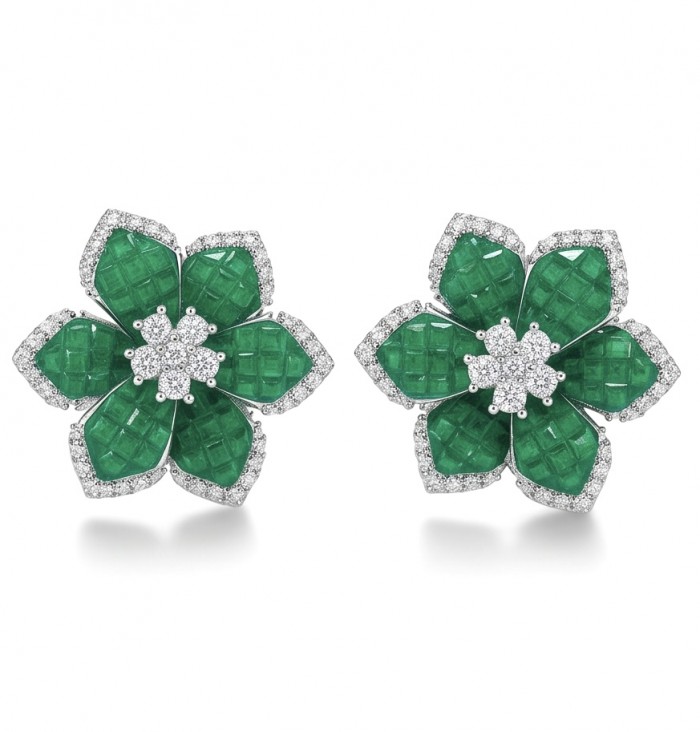 Born to Glam authentic 18.7 carat mystery setting Colombian Emerald .925 Sterling Silver handcrafted Statement earrings