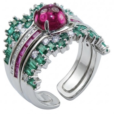 Blooming Garden 3.8 carat Mozambique Ruby rhodium over .925 Sterling Silver handmade Statement Ring size 7