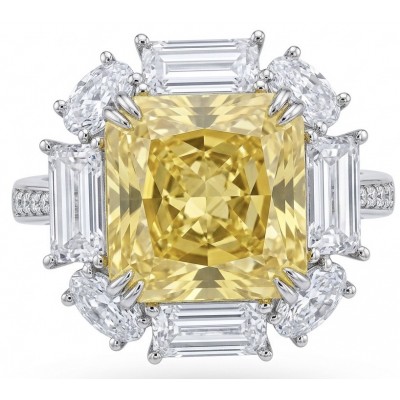 Art Deco - Luxurious assher cut 15.7 carat Yellow Sapphire 18K Gold over .925 Sterling Silver handcrafted Ring s. 7 1/2